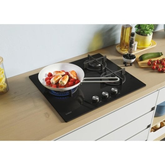 Placa de gas Candy Moderna CSG63B4PB 3 zonas Vidrio Templado 7,7KW 60cm Negra