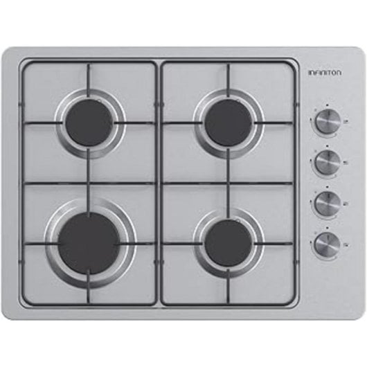 Piano cottura a gas Infiniton GAS43BXAL a 4 fuochi in acciaio inox, profondità 43 cm, comandi laterali