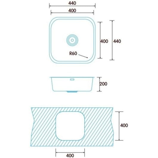 Fregadero Edesa Fuji BE 40x40 1C Plus Acero Inoxidable Bajo Encimera 1 Cubeta 440x440x200mm