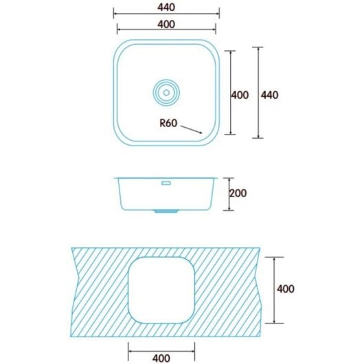Fregadero Edesa Fuji BE 40x40 1C Plus Acero Inoxidable Bajo Encimera 1 Cubeta 440x440x200mm
