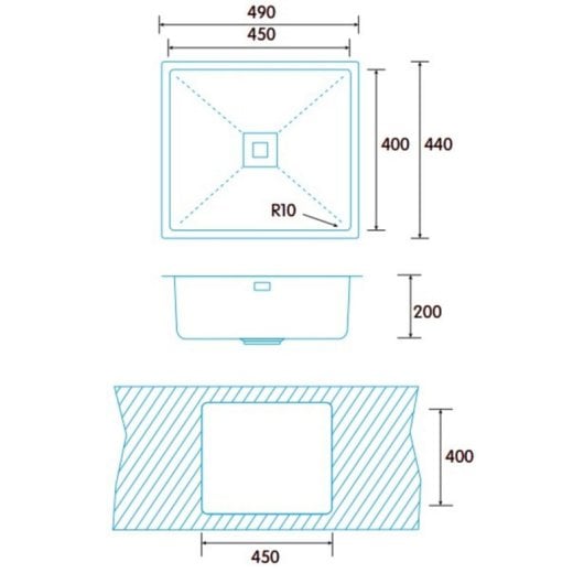 Fregadero Edesa Makalu BE 45x40 1C R-10 Acero Inoxidable 1 Cubeta Bajo Encimera 20cm