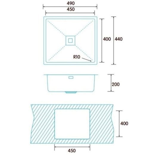 Fregadero Edesa Makalu BE 45x40 1C R-10 Acero Inoxidable Bajo Encimera