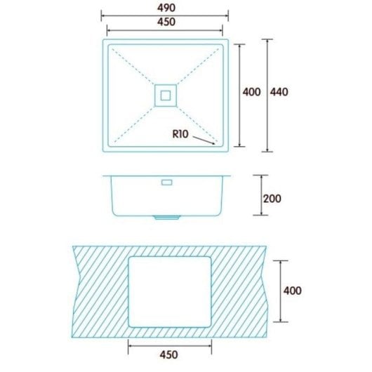 Fregadero Edesa Makalu BE 45x40 1C R-10 Acero Inoxidable Bajo Encimera