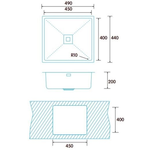Fregadero Edesa Makalu BE 45x40 1C R-10 Acero Inoxidable Bajo Encimera