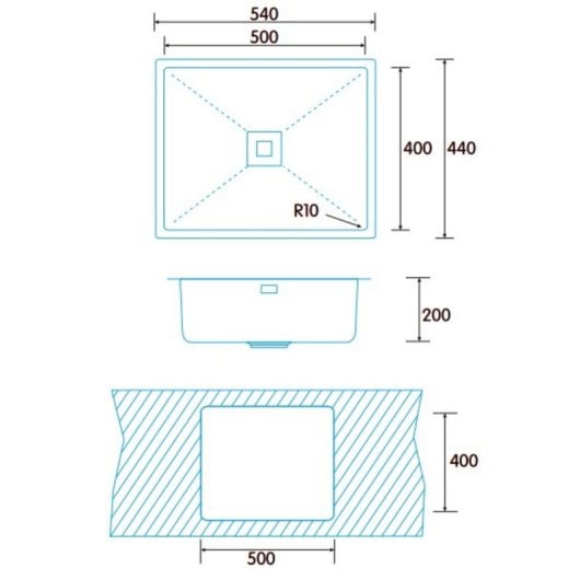 Fregadero Edesa Makalu BE 50x40 1C R-10 Edelstahl 540x440x200 mm Fregadero