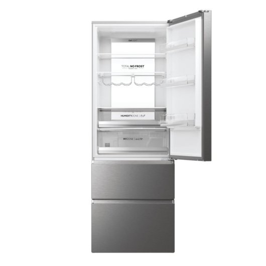 Frigorífico Haier Combi 2.00m 486L Classe D Inox Zona Fresca 10kg/24h
