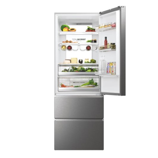 Frigorífico Haier Combi 2.00m 486L Classe D Inox Zona Fresca 10kg/24h