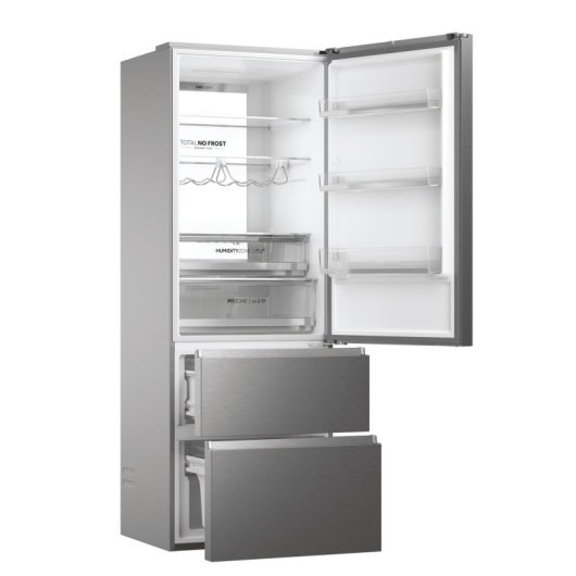 Frigorífico Haier Combi 2.00m 486L Classe D Inox Zona Fresca 10kg/24h