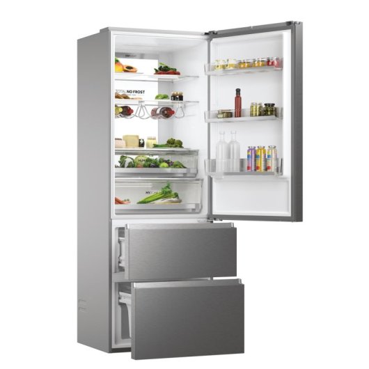 Frigorífico Haier Combi 2.00m 486L Classe D Inox Zona Fresca 10kg/24h