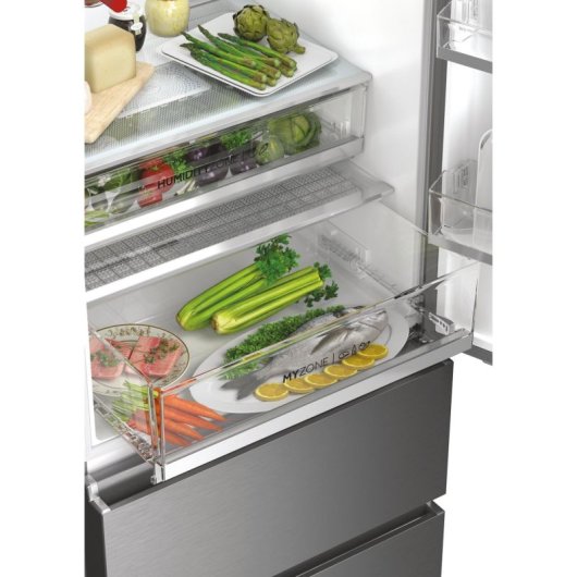 Frigorífico Haier Combi 2.00m 486L Classe D Inox Zona Fresca 10kg/24h