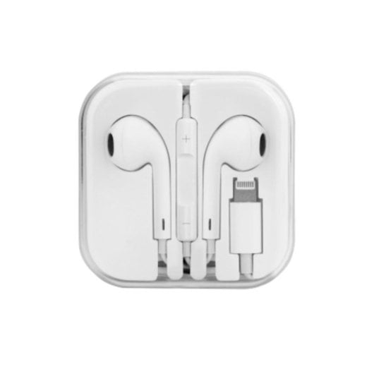 Auriculares DCU con cable compatibles Apple con micrófono y control de volumen en blanco