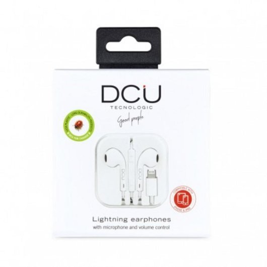 Auriculares DCU con cable compatibles Apple con micrófono y control de volumen en blanco