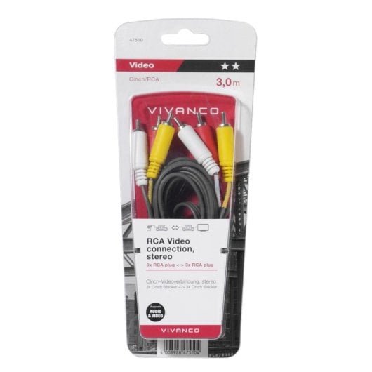 Câble RCA Vivanco B47/50, 3m, 3 x RCA Macho, Sin aislar