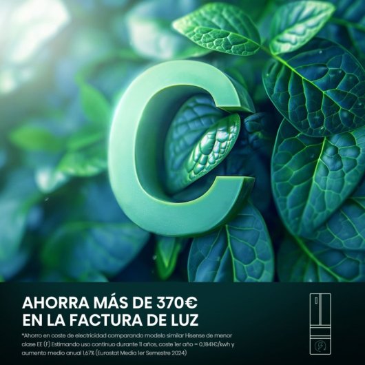 Frigorífico Hisense Puerta Francesa 485L C Plata Acero Inoxidable Pantalla LED