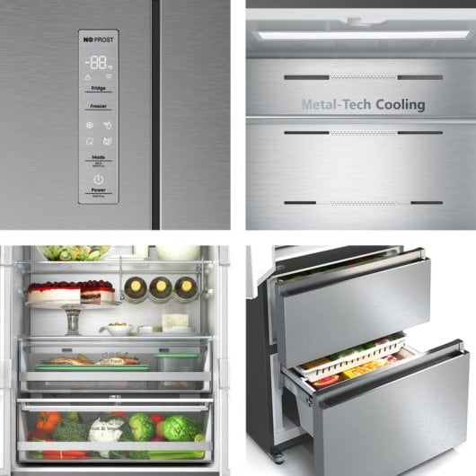 Frigorífico Hisense Puerta Francesa 485L C Plata Acero Inoxidable Pantalla LED
