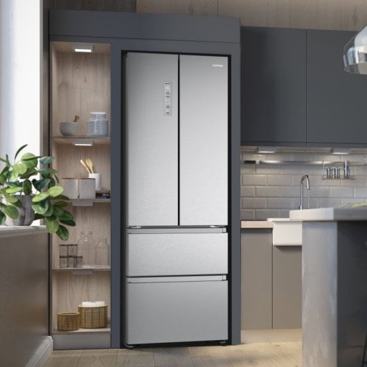 Frigorífico Hisense Puerta Francesa 485L C Plata Acero Inoxidable Pantalla LED