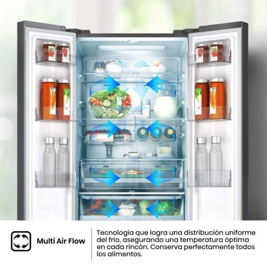 Frigorífico Hisense Puerta Francesa 485L C Plata Acero Inoxidable Pantalla LED