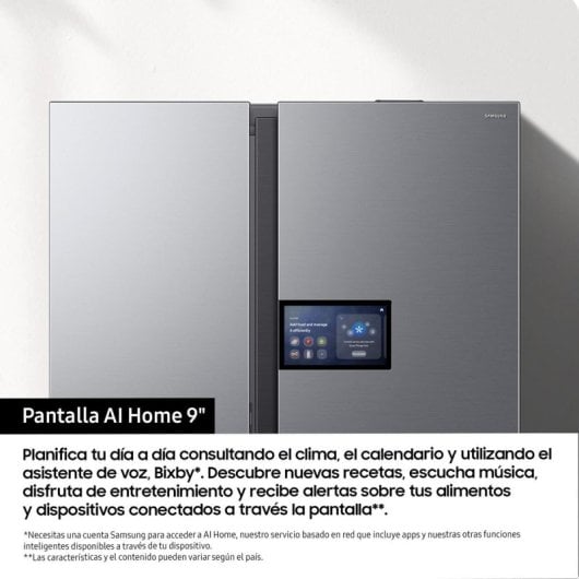 Frigorífico Samsung Americano 178cm 621L Clase E Inox AI Display 2 Puertas WiFi Dispensador
