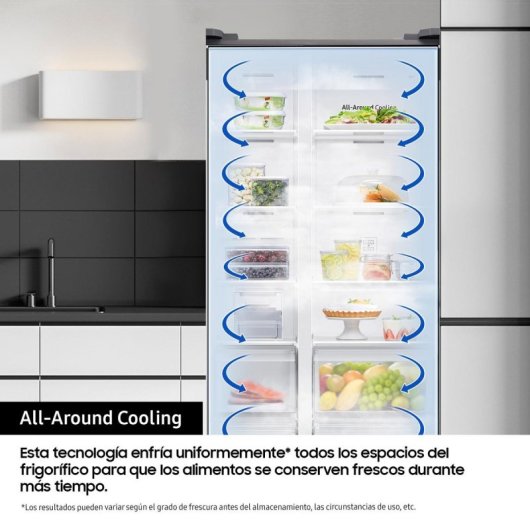 Frigorífico Samsung Americano 178cm 621L Clase E Inox AI Display 2 Puertas WiFi Dispensador