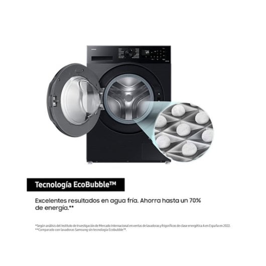 Lavadora Samsung WW80CGC04DAB 8kg Carga Frontal 1400rpm Clase A Negra Wi-Fi Steam EcoBubble