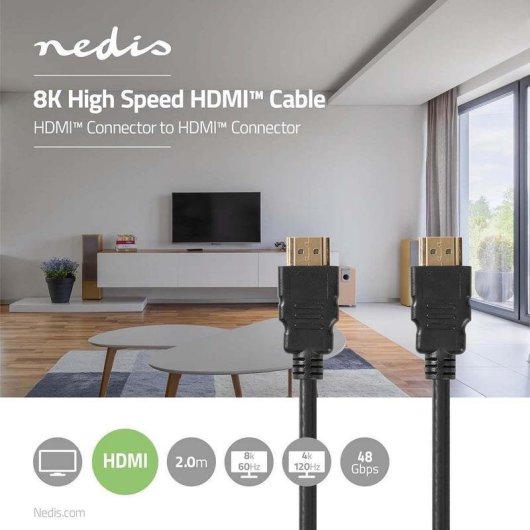 Câble HDMI Nedis CVGL35000BK20 2 m ARC connecteurs or noir