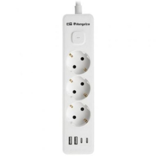 Regleta Orbegozo EN 3100 3 Tomas Corriente 2 USB 2 USB-C Cable 1.4m Blanca