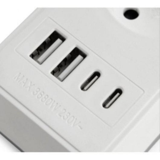 Regleta Orbegozo EN 3100 3 Tomas Corriente 2 USB 2 USB-C Cable 1.4m Blanca