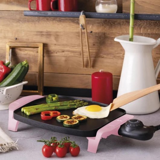 Plancha de asar JATA JEGR5522 Superficie Durastone 1000W 280x220mm Rosa Antiadherente