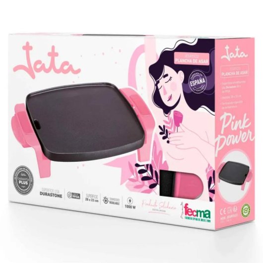 Plancha de asar JATA JEGR5522 Superficie Durastone 1000W 280x220mm Rosa Antiadherente