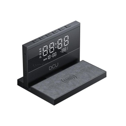 DCU Advance Tecnologic 37300830 Digitaler Wecker mit 15W Qi-Ladefunktion, 8-farbiger LED-Nachtlicht, Tischuhr
