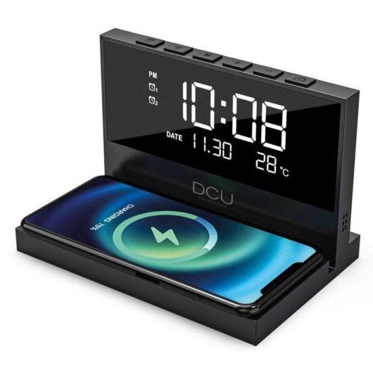 Despertador Digital DCU Advance Tecnologic 37300830 com Carregamento Wireless 15W e Luz LED Multicolor