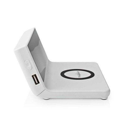 Reloj despertador digital Nedis WCACQ20WT Blanco carga inalámbrica Qi 15W doble alarma USB-A