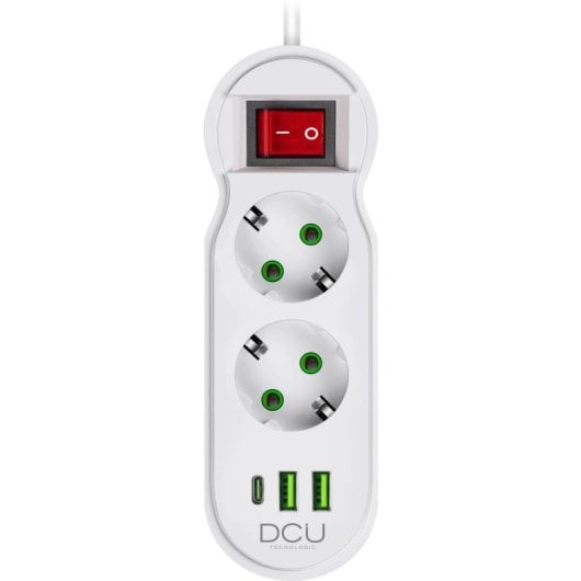 DCU Advance Tecnologic 37400102 Régua 2500W com 2x Tomadas, 2x USB-A, 1x USB-C, Cabo 2m e Proteção Infantil Branca