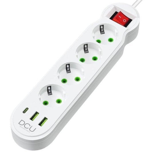 Regleta DCU Advance Tecnologic 37400104 4 tomas AC 2 USB-A 1 USB-C 2m protección avanzada Blanco