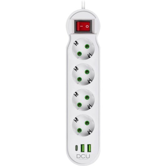 Regleta DCU Advance Tecnologic 37400104 4 tomas AC 2 USB-A 1 USB-C 2m protección avanzada Blanco