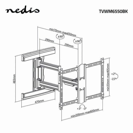 Nedis TVWM6550BK Supporto TV Parete 37 a 80" VESA 200x100 a 600x400 Max 50Kg