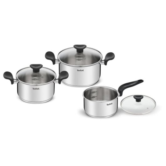 Cazuela Tefal E308S674 Acero Inoxidable Set 3 Piezas Mango Baquelita Negro