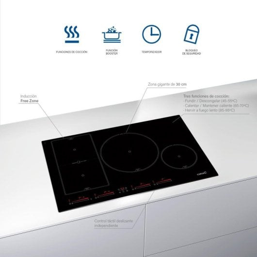CATA INSB 8021 BK Hotte de Cuisine Intégrée 80 cm Plaque à Induction Noir Verre 4 Zones