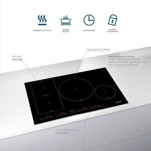 Placa de inducción Cata INSB 8021 BK 80 cm 4 zonas control táctil vidrio negro