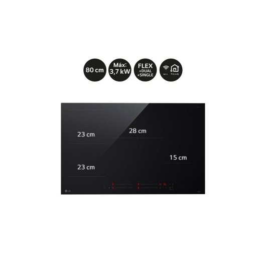 Placa de inducción LG 80cm Flex con 4 zonas, control táctil y conectividad ThinQ
