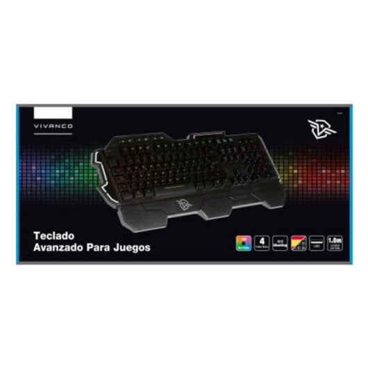 Clavier Vivanco 60432 Alámbrico USB QWERTY rétroéclairé LED RGB Noir