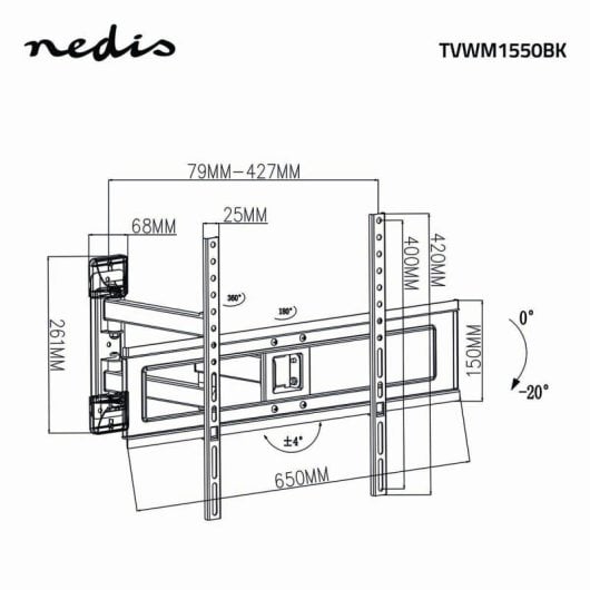 TV-Wandhalterung Nedis TVWM1550BK 37"-70" Neigbar Drehbar Schwarz TV-Wandhalterung Nedis TVWM1550BK 37"-70" Neigbar Drehbar Schwarz