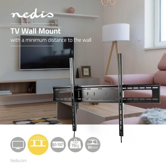 Support TV Nedis TVWM2170BK 75kg 100" Noir Inclinable 0-15°
