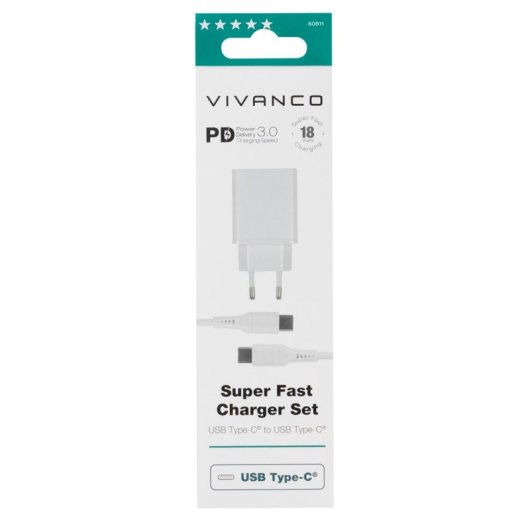 Cargador Vivanco TCVVUSBCPD18W USB-C 18W Interior Cable 1,2m Blanco