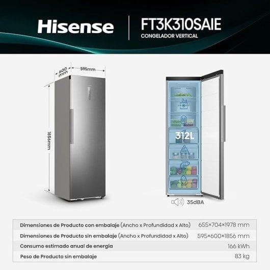 Congelador Hisense FT3K310SAIE 312L Kitchen Fit Metal-Tech Cooling E Inox