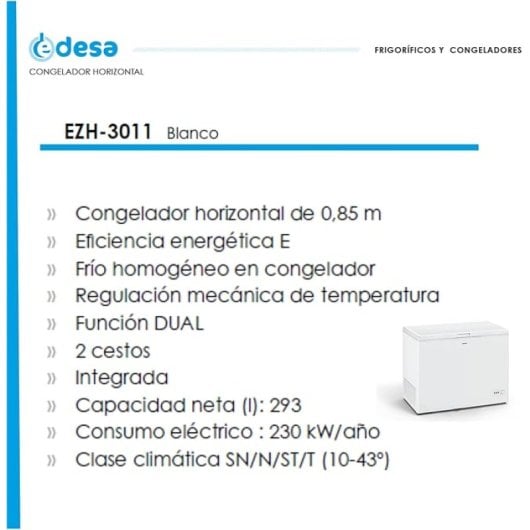 Congelador Edesa EZH-3011 293L Dual Mecânico Branco 2 Cestos Eficiência E