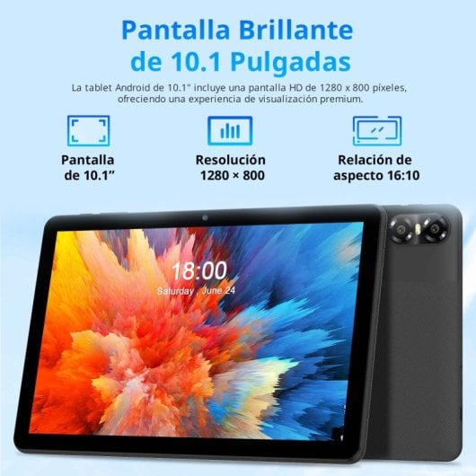 Pritom Touch 10" Tablet 4GB+4GB Boost/64GB con custodia 6000mAh WiFi 6 Android 15 Grigio