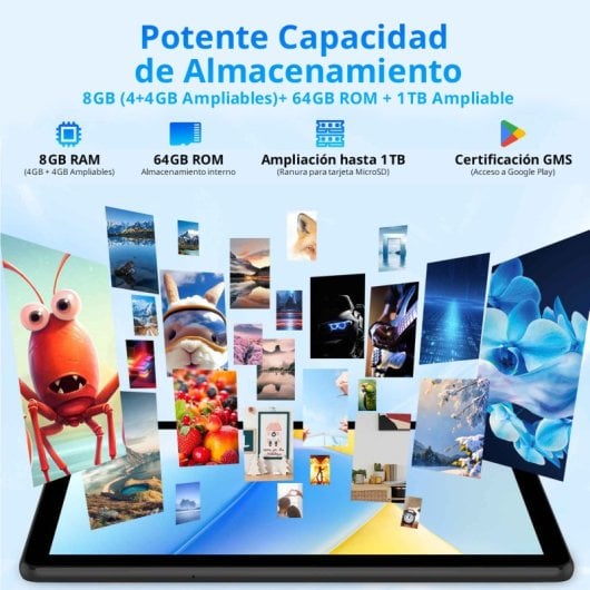 Pritom Touch 10" Tablet 4GB+4GB Boost/64GB con custodia 6000mAh WiFi 6 Android 15 Grigio