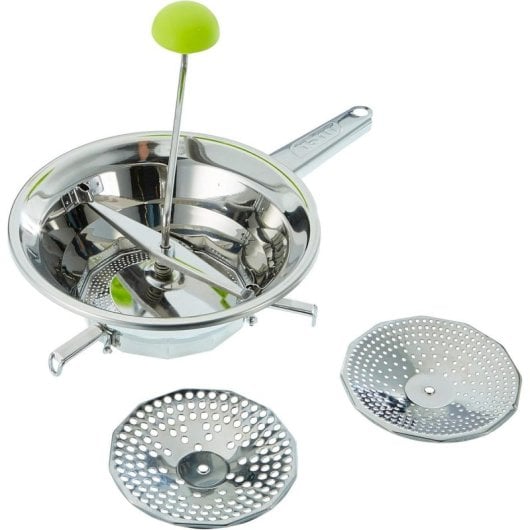 Moinho de alimentos Ibili com 3 discos intercambiáveis em aço inoxidável, 24 cm, cabo ergonómico