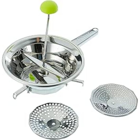 Moinho de alimentos Ibili com 3 discos intercambiáveis em aço inoxidável, 24 cm, cabo ergonómico